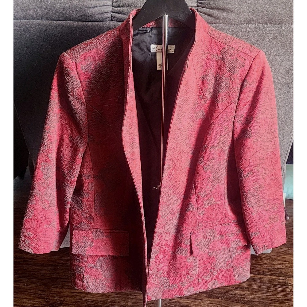 Kim Rogers Petite Womens Dark Red 3/4 Sleeve Blazer Jacket Sz 10P